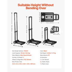 folding hand truck 110 lbs load capacity collapsible luggage cart with 2 wheels 1 elastic rope utility dolly platform cart for airport travel furniture luggage office moving black 13.jpg