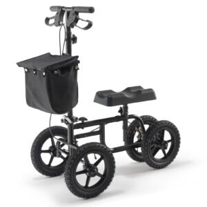 Folding Knee Scooter, Carbon Steel Steerable Knee Walker with Height-Adjustable Handlebar & Knee Pad, 12" All-Terrain Wheel, Dual Brakes, Leg Recovery Scooter for Injured Ankle Foot Knee, 350LBS