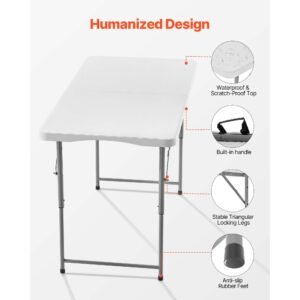 folding table 4 ft heavy duty portable fold in half utility table indoor outdoor plastic rectangle table with adjustable height and built in handle for party dining picnic camping white 1.jpg