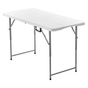 folding table 4 ft heavy duty portable fold in half utility table indoor outdoor plastic rectangle table with adjustable height and built in handle for party dining picnic camping white 3.jpg