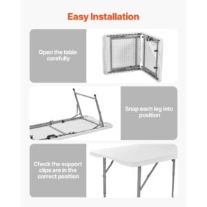 folding table 4 ft heavy duty portable fold in half utility table indoor outdoor plastic rectangle table with adjustable height and built in handle for party dining picnic camping white 5.jpg