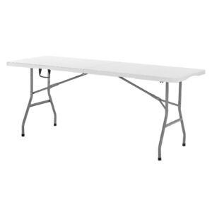 Folding Table, 6 Ft Heavy Duty Portable Fold-in-Half Utility Table, Indoor Outdoor Plastic Rectangle Table with Built in Handle, for Party, Dining, Wedding, Events, Picnic, Camping, White