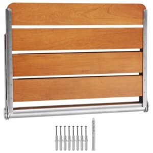 Folding Teak Shower Seat, 20.9 x 16'' Unfolded, Wall Mounted Fold Up Shower Bench with 500 lbs Load Capacity, Space Saving Home Care Fold Down Shower Chair, for Seniors Pregnant Women Children