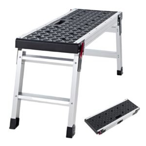 Folding Work Platform, 35.8 x 12.2 in Aluminum Step Stool, 16.5 in Height, 500 lbs Load Capacity, Heavy Duty Platform Ladder with Locks, Portable Work Bench for Painting & Maintenance & Home