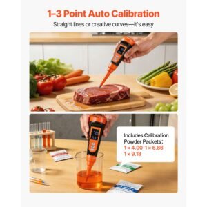 food ph meter 0 14 ph range ip68 waterproof probe pocket tester kit with automatic temperature compensation calibration powder packets easy to read for food fermentation dough meat 2.jpg