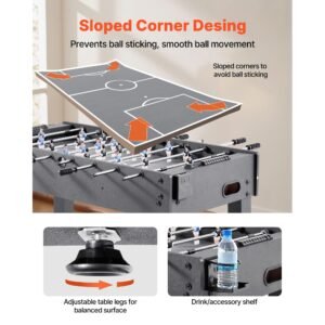 foosball table, 48 inch standard size table, indoor full size foosball tables for home, family, and game room, durable soccer set, includes 2 balls, score keeper, and 2 cup holders