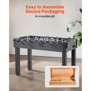 foosball table, 48 inch standard size table, indoor full size foosball tables for home, family, and game room, durable soccer set, includes 2 balls, score keeper, and 2 cup holders