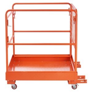 forklift safety cage, 36.6 x 36.6 inch, forklift man basket with 4 wheels, 1200 lbs capacity, heavy duty work platform, collapsible lift basket safety set, for most aerial jobs lifting loader