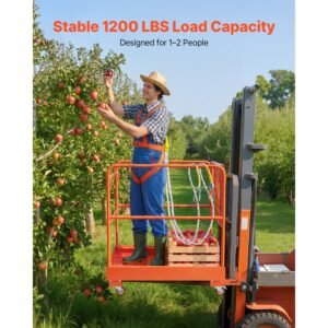 forklift safety cage, 36.6 x 36.6 inch, forklift man basket with 4 wheels, 1200 lbs capacity, heavy duty work platform, collapsible lift basket safety set, for most aerial jobs lifting loader