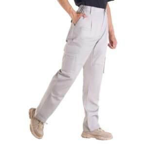 FR Pants for Men, 9 oz 100% Cotton, Flame-Resistant Cargo Pants with Multi-Pockets and Elastic Waist, Reinforced Tear-proof Stitching, Ideal for Welding Work and Casual Wear, M Size, Gray