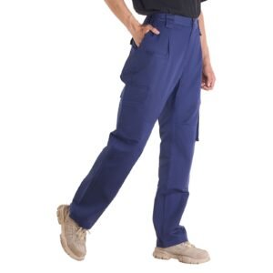 FR Pants for Men, 9 oz 100% Cotton, Flame-Resistant Cargo Pants with Multi-Pockets and Elastic Waist, Reinforced Tear-proof Stitching, Ideal for Welding Work and Casual Wear, XL Size, Dark Blue
