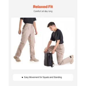 fr pants for men 9 oz 100 cotton flame resistant cargo pants with multi pockets and elastic waist reinforced tear proof stitching ideal for welding work and casual wear xl size khaki 2.jpg