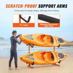 freestanding kayak storage rack kayak stand for 4 kayak canoe paddleboard heavy duty steel kayak hanger holder with padded arms and adjustable width 220lbs max load for indoor outdoor garage 1.jpg