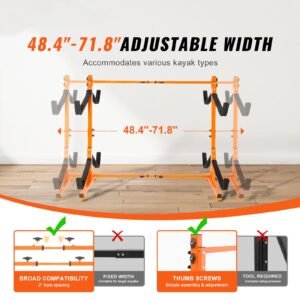 freestanding kayak storage rack kayak stand for 4 kayak canoe paddleboard heavy duty steel kayak hanger holder with padded arms and adjustable width 220lbs max load for indoor outdoor garage 2.jpg