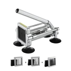 French Fry Cutter, Potato Slicer with 1/2" 3/8" 1/4" Stainless Steel Blades, Manual Potato Cutter Chopper with Suction Cups, Great for Potato, French Fries, Cucumber, Vegetables, Carrot
