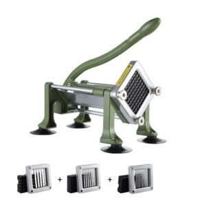French Fry Cutter, Potato Slicer with 1/2-Inch and 3/8-Inch Stainless Steel Blades, Manual Potato Cutter Chopper with Suction Cups, Great for Potato, French Fries, Cucumber, Vegetables, Carrot