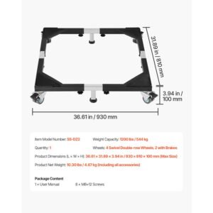 fridge stand mobile base 1200 lbs load capacity washing machine stand with 8 locking twin wheels and 4 brakes 23 366 inches adjustable furniture dolly for washer refrigerator and dryer 2.jpg