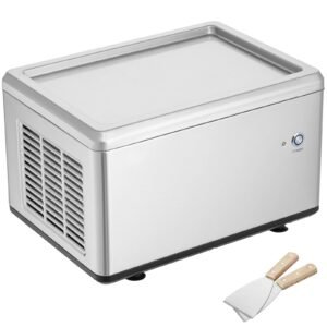 Fried Ice Cream Roll Machine, 12.6" x 8.5" Stir-Fried Ice Cream Pan, Stainless Steel Rolled Ice Cream Maker with Compressor and 2 Scrapers, for Making Ice Cream, Frozen Yogurt, Ice Cream Rolls