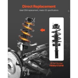 front shock absorber strut assembly, 2pcs shock and strut assembly with coil spring, fit 2007 2012 gmc acadia, 2008 2012 buick enclave, 2009 2012 chevrolet traverse, replace oe 11680 / 172518