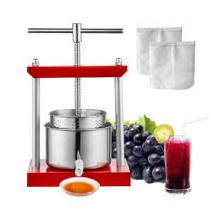 Fruit Wine Press, 1.6 Gallon/6L, 2 Stainless Steel Barrels, Manual Juice Maker, Cider Apple Grape Tincture Vegetables Honey Olive Oil Making Press with T-Handle for Outdoor, Kitchen, and Home