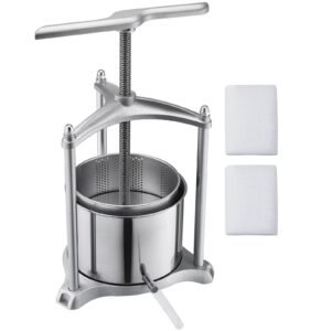 fruit wine press, 1.6 gallon/6l, stainless steel manual juice maker with powerful t shaped handle, juice making for apple/grape/orange/berry, cheese/tincture/herbal press, for kitchen home