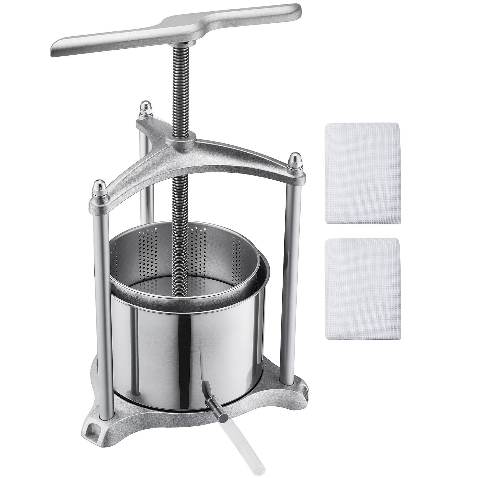 fruit wine press, 1.6 gallon/6l, stainless steel manual juice maker with powerful t shaped handle, juice making for apple/grape/orange/berry, cheese/tincture/herbal press, for kitchen home