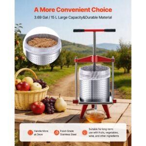fruit wine press 396gal15l stainless steel manual juice maker heavy duty t shaped handle cross beam for cider apple grape vegetable press with 2 filter bags for kitchen home brewing 1.jpg