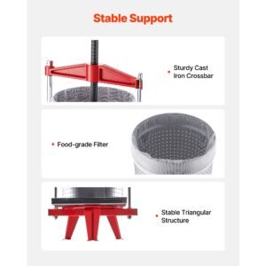 fruit wine press 396gal15l stainless steel manual juice maker heavy duty t shaped handle cross beam for cider apple grape vegetable press with 2 filter bags for kitchen home brewing 3.jpg