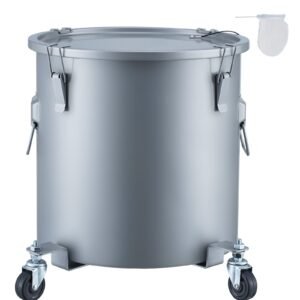 Fryer Grease Bucket, 10 Gal Oil Disposal Caddy with Caster Base, Carbon Steel Rust-Proof Coating, Oil Transport Container with Lid, Lock Clips, Filter Bag for Hot Cooking Oil Filtering, Gray