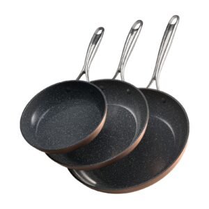 Frying Pan Skillet, Aluminum Egg Fry Pans, 3 Piece (8, 10, 12 in), Nonsitck Ceramic Heavy-Duty Skillets with Heat-Resistant Handle, Chef's Cookware, for Oven, Gas, Electric, Induction, Grey