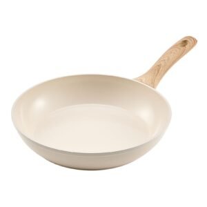 Frying Pan Skillet, Aluminum Egg Fry Pans, 3 Piece (8, 9.5, 11 in), Nonsitck Ceramic Heavy-Duty Skillets with Heat-Resistant Handle, Chef's Kitchen Cookware for Gas, Electric, Induction, Beige