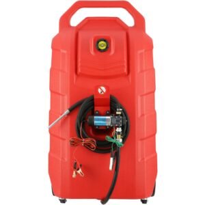 Fuel Caddy, 32 Gallon, Portable Fuel Storage Tank On-Wheels, with 12V DC Transfer Pump, Gasoline Diesel Fuel Container with 8.2 ft Hose, Flow Rate 7L/min, for Trucks, Boats, Lawn Mowers