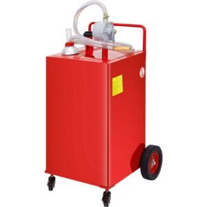 Fuel Caddy, 35 Gallon, Gas Storage Tank on 4 Wheels, with Manuel Transfer Pump, Gasoline Diesel Fuel Container for Cars, Lawn Mowers, ATVs, Boats, More, Red
