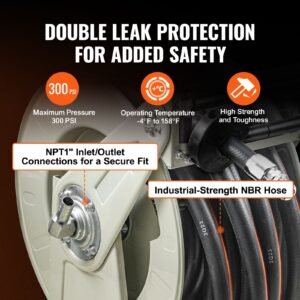 fuel hose reel, 1" x 33', extra long retractable diesel hose reel, heavy duty carbon steel construction with automatic fuel nozzle, nbr rubber hose for aircraft ship vehicle tank truck, 300 psi