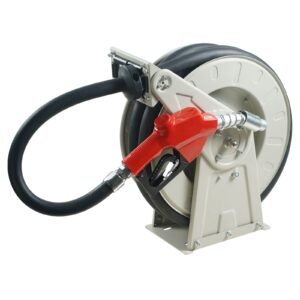 fuel hose reel, 1" x 33', extra long retractable diesel hose reel, heavy duty carbon steel construction with automatic fuel nozzle, nbr rubber hose for aircraft ship vehicle tank truck, 300 psi