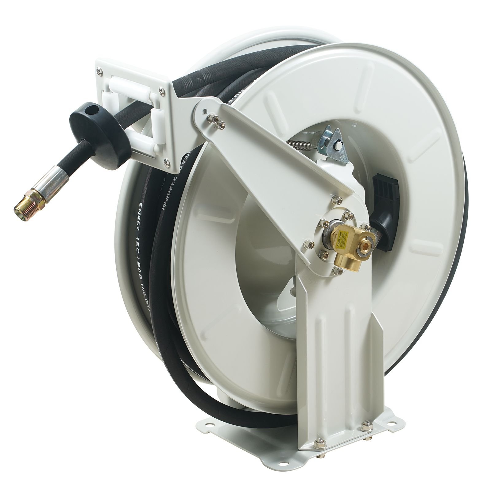 fuel hose reel 12 x 50 extra long retractable machine oil hose reel spring driven auto swivel rewind heavy duty carbon steel construction with hose for auto repair industries 2300 psi.jpg