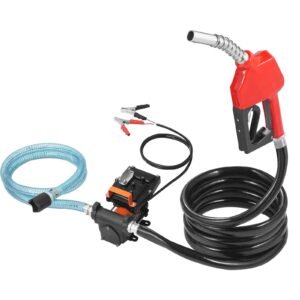 Fuel Transfer Pump, 12V DC 15 GPM 1/4 HP, Portable Electric Diesel Transfer Pump with Auto Shut-Off Fuel Nozzle, Long Inlet & Outlet Hose for Gasoline, Diesel, Kerosene, Methanol Blends