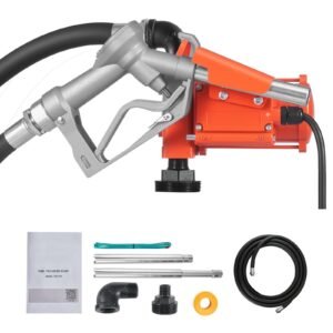 Fuel Transfer Pump, 12V DC 15 GPM, Cast Iron Diesel Transfer Pump Kit, with Manual Nozzle, Discharge Hose, Overheat Protection, Power Cable, Explosion-Proof, for Gasoline Diesel Kerosene & More