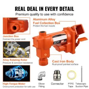 fuel transfer pump, 12v dc 20 gpm 1/4 hp, gasoline extractor pump with automatic nozzle, discharge hose & suction pipe for gasoline, diesel, kerosene, ethanol & methanol blends, and biodiesel