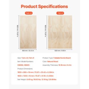 full size bunkie board, 0.4 in foldable bed board slats with connection, wooden mattress support for full size bed, support under mattress boards, ready to use, 8 piece, burlywood