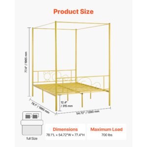 full size canopy bed frame metal canopy bed with minimalist headboard four posters design heavy duty steel slats support underbed storage space no box spring needed easy assembly gold 1.jpg