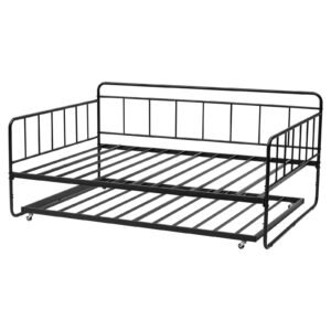 full size daybed frame day bed with trundle heavy duty metal platform bed frame full daybed with metal slats support for living room bedroom guest room easy assembly black 3.jpg