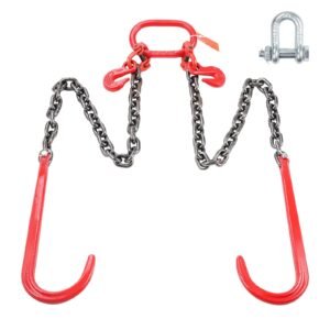 G80 V Bridle Chain, 3/8" x 3' Towing Chain Bridle with 15" J Hooks and Grab Hooks, Heavy Duty Transport Tow Chain Bridle with 7800 lbs Safe Working Load for Flatbed Trailer Wrecker Recovery