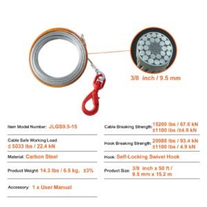 galvanized steel winch cable 38 inch x 50 feet 15200 lbs breaking strength wire winch rope with swivel hook towing cable heavy duty universal fit for suv large off road vehicle truck 2.jpg