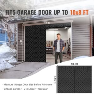 Garage Door Screen for Winter, 10x8FT, Garage Door Insulation Kit, Magnetic Thermal Insulated Door Curtain with 300D Oxford Fabric Heavy Duty Weighted Bottom, Easy Assembly for Garage Door