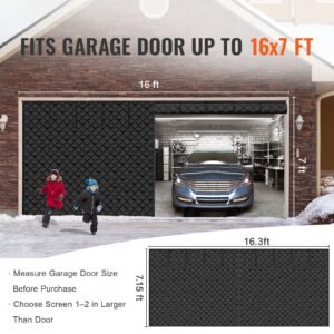 Garage Door Screen for Winter, 16x7FT, Garage Door Insulation Kit, Magnetic Thermal Insulated Door Curtain with 300D Oxford Fabric Heavy Duty Weighted Bottom, Easy Assembly for Garage Door