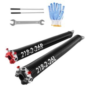 Garage Door Torsion Springs, Pair of 0.218 x 2 x 26 in, 16000 Cycles, Electrophoresis Black Coated for Replacement, Garage Door Springs with Non-Slip Winding Bars, Gloves and Mounting Wrench