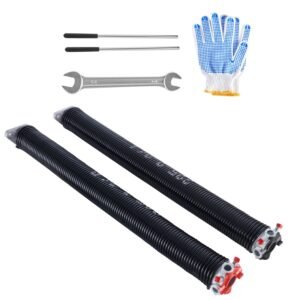 Garage Door Torsion Springs, Pair of 0.225 x 2 x 24 in, 16000 Cycles, Electrophoresis Black Coated for Replacement, Garage Door Springs with Non-Slip Winding Bars, Gloves and Mounting Wrench