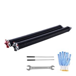 Garage Door Torsion Springs, Pair of 0.234 x 2 x 28 in, 16000 Cycles, Electrophoresis Black Coated for Replacement, Garage Door Springs with Non-Slip Winding Bars, Gloves and Mounting Wrench