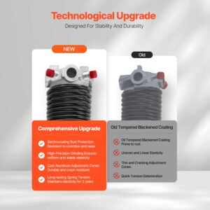 garage door torsion springs, pair of 0.234 x 2 x 28 in, 16000 cycles, electrophoresis black coated for replacement, garage door springs with non slip winding bars, gloves and mounting wrench